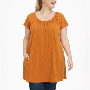 Wonderly Tunic / Mini Dress Cotton Gauze Pockets Orange Pit to Pit 29” Size 3X